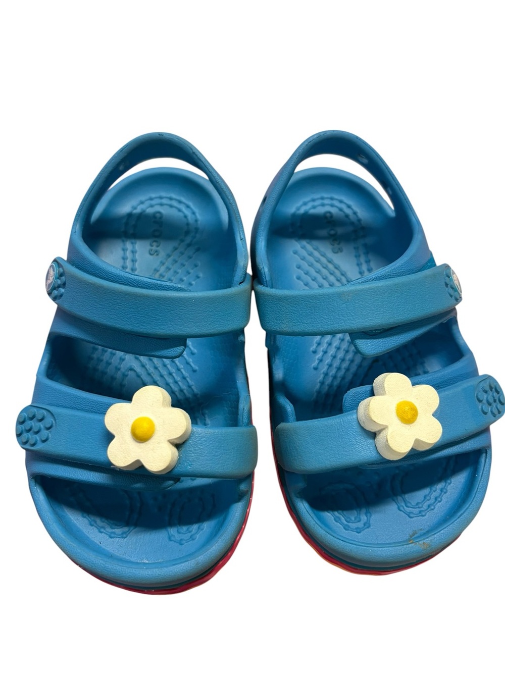 CROCS Sandals Blue with White Daisy flower Accent little kids size 7